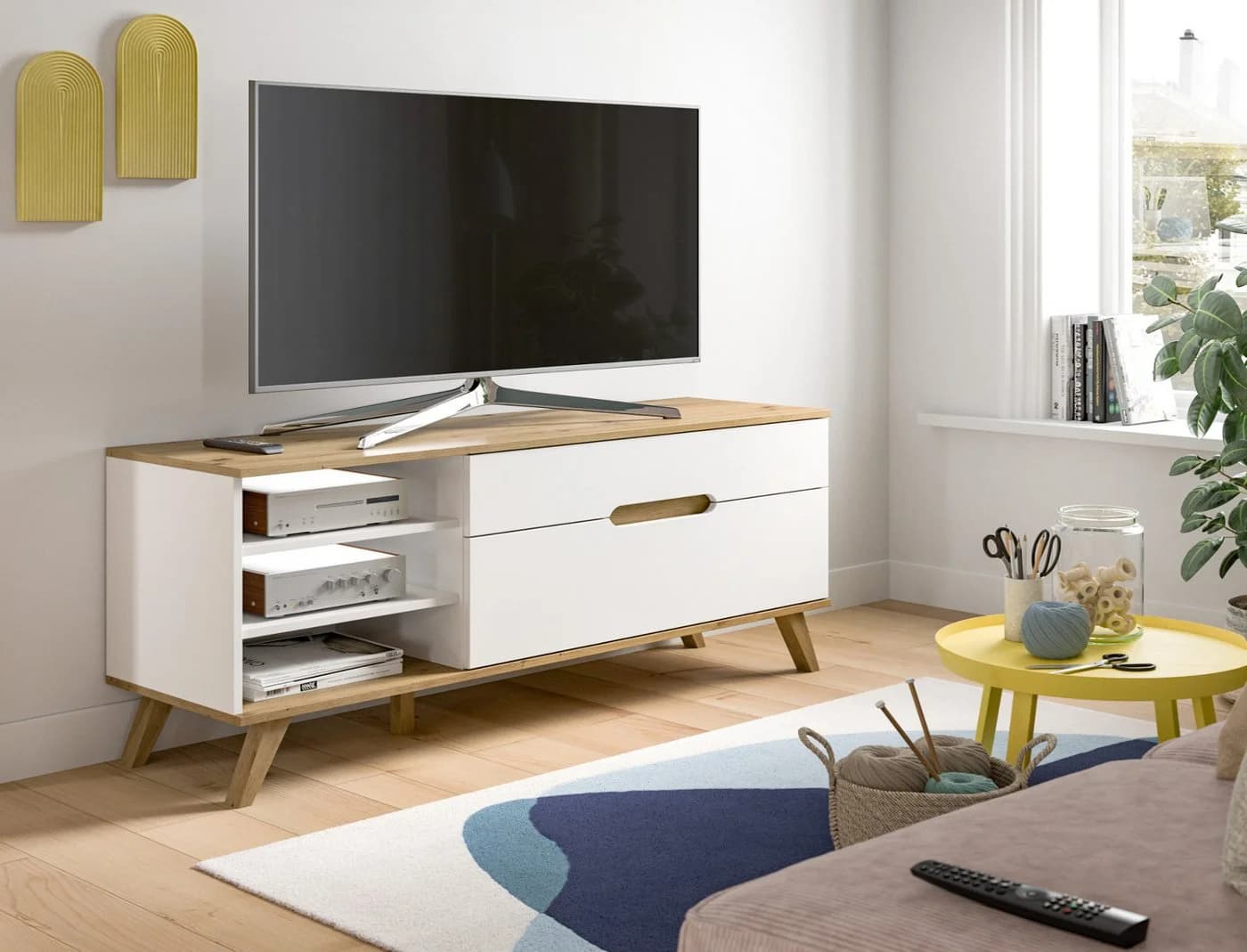 Inn.Furn Lowboard Hygge Weiß Nox Eiche Soft-Close - Bild 4