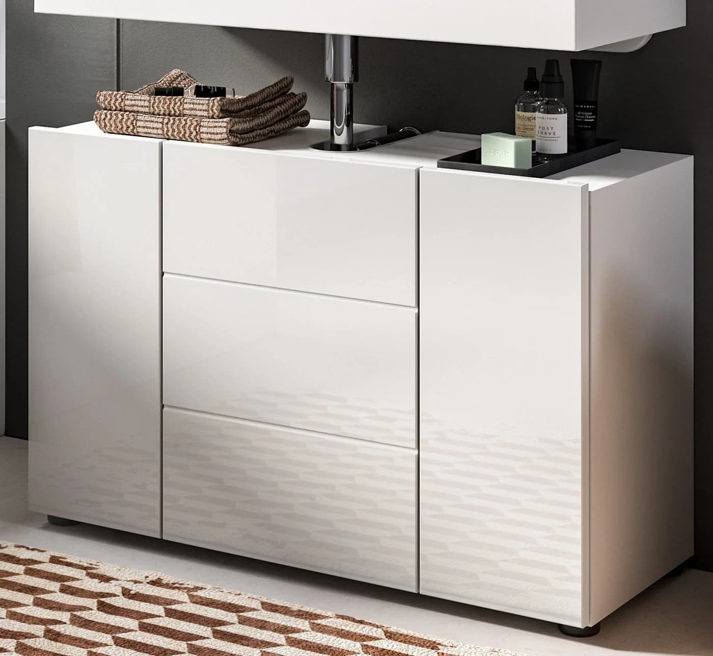 Inn.Furn Waschbeckenunterschrank Larik Weiß Hochglanz Modern - Bild 2