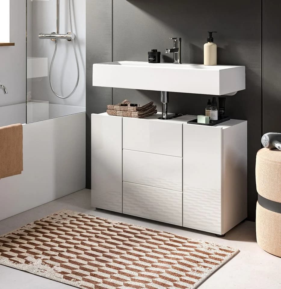 Inn.Furn Waschbeckenunterschrank Larik Weiß Hochglanz Modern - Bild 4