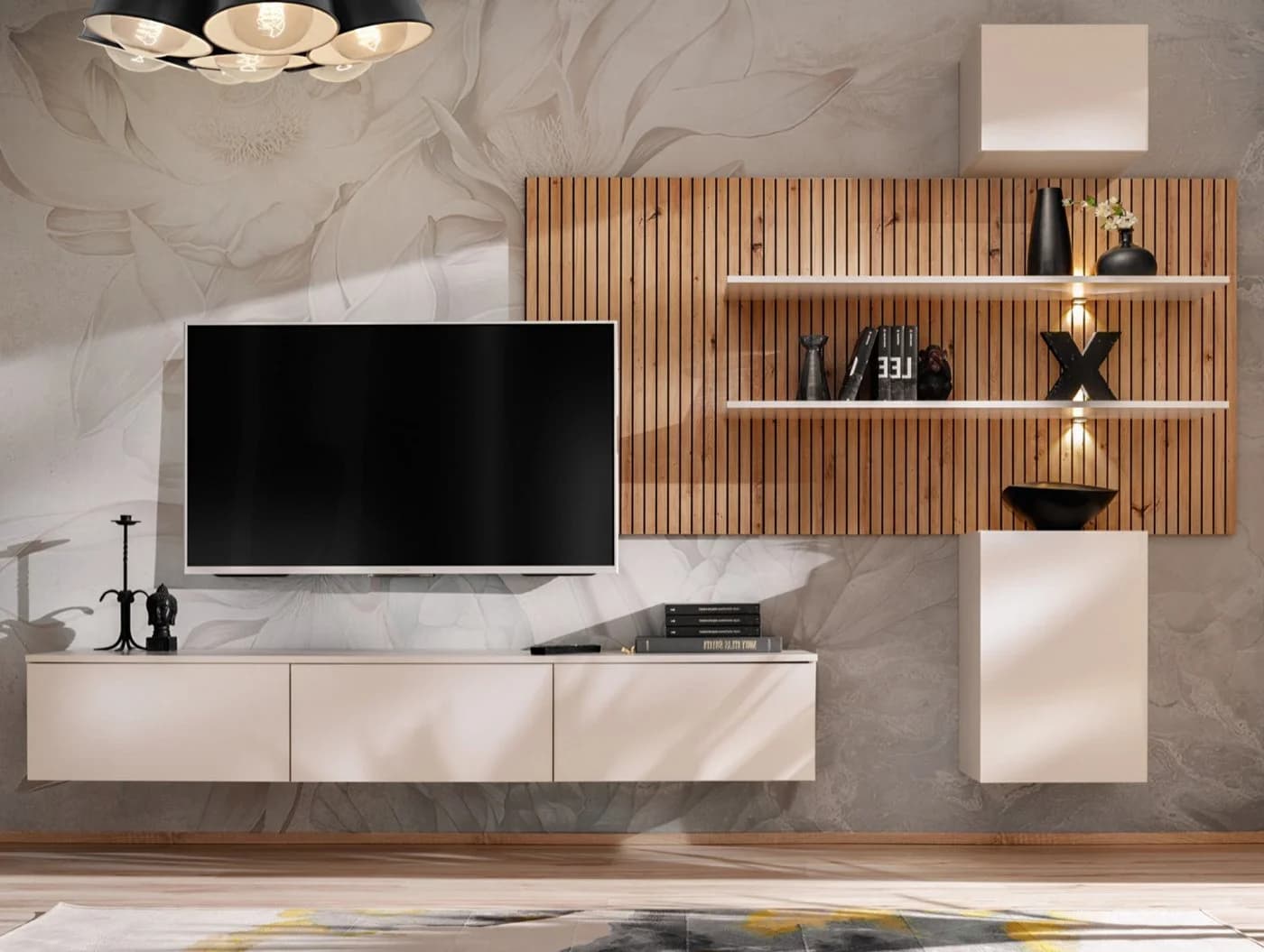 Furn.Design Wohnwand Laelia Sand Cashmere matt mit Eiche Dekor 3-teilig - Bild 5