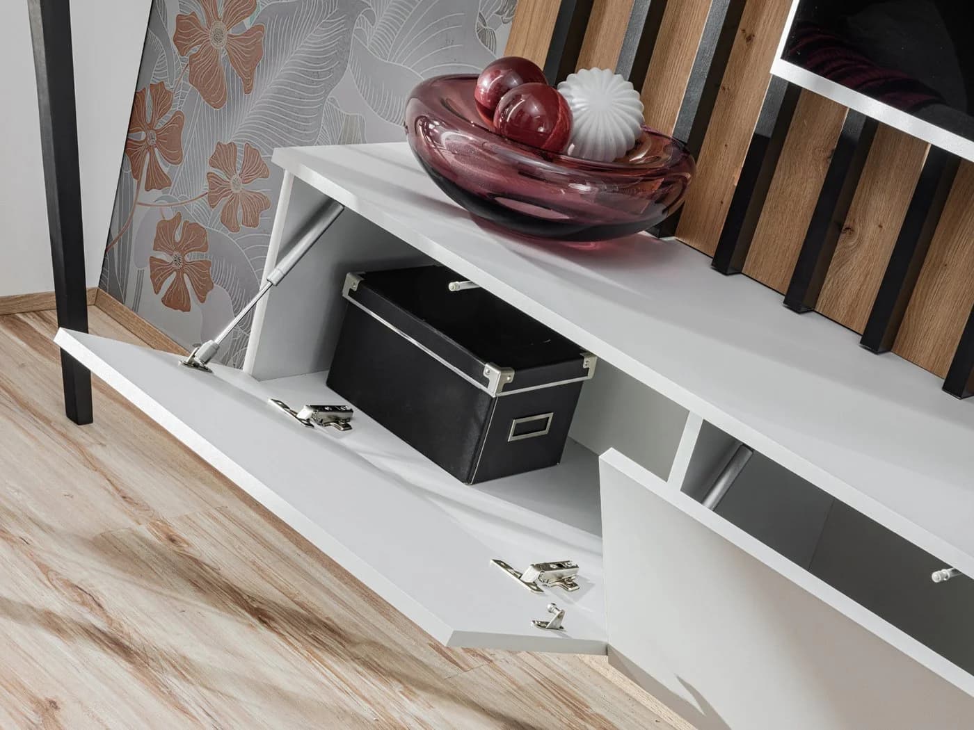 Furn.Design Wohnwand Pearl, Mediawand in Schwarz mit Artisan Eiche, 3-teilig, 220 x 190 cm, Push-To-Open, inkl. LED Beleuchtung - Bild 5