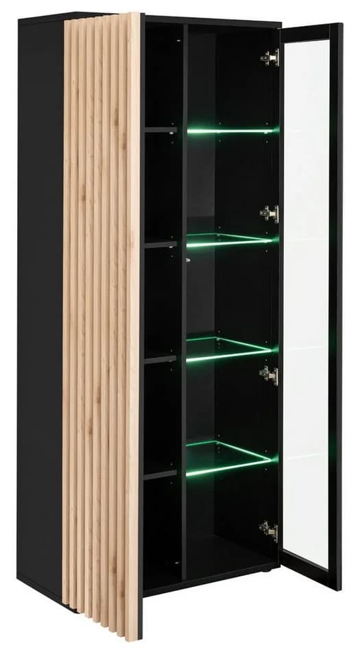 Furn.Design Vitrinenschrank Morgan Schwarz mit LED und Push-to-Open - Bild 5