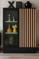 Furn.Design Vitrine Morgan Hohe Kommode in Schwarz mit Eiche Lamellen Bild 1