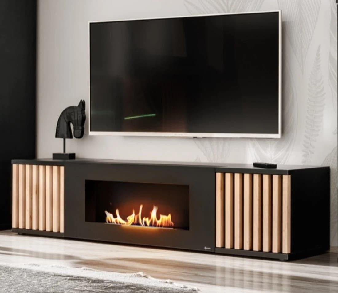 Furn.Design TV-Lowboard Morgan Schwarz mit Bio-Ethanol-Kamin und Push-to-Open - Bild 2