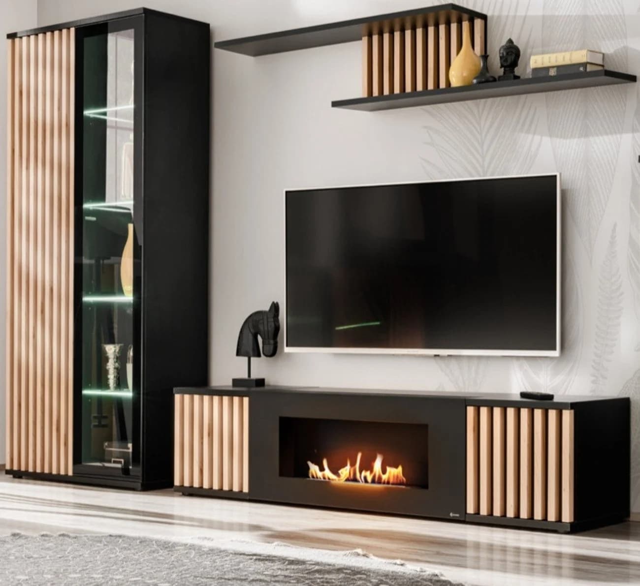 Furn.Design TV-Lowboard Morgan Schwarz mit Bio-Ethanol-Kamin und Push-to-Open - Bild 3
