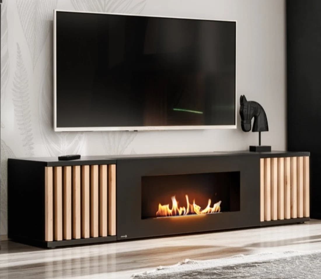 Furn.Design TV-Lowboard Morgan Schwarz mit Bio-Ethanol-Kamin und Push-to-Open - Bild 5