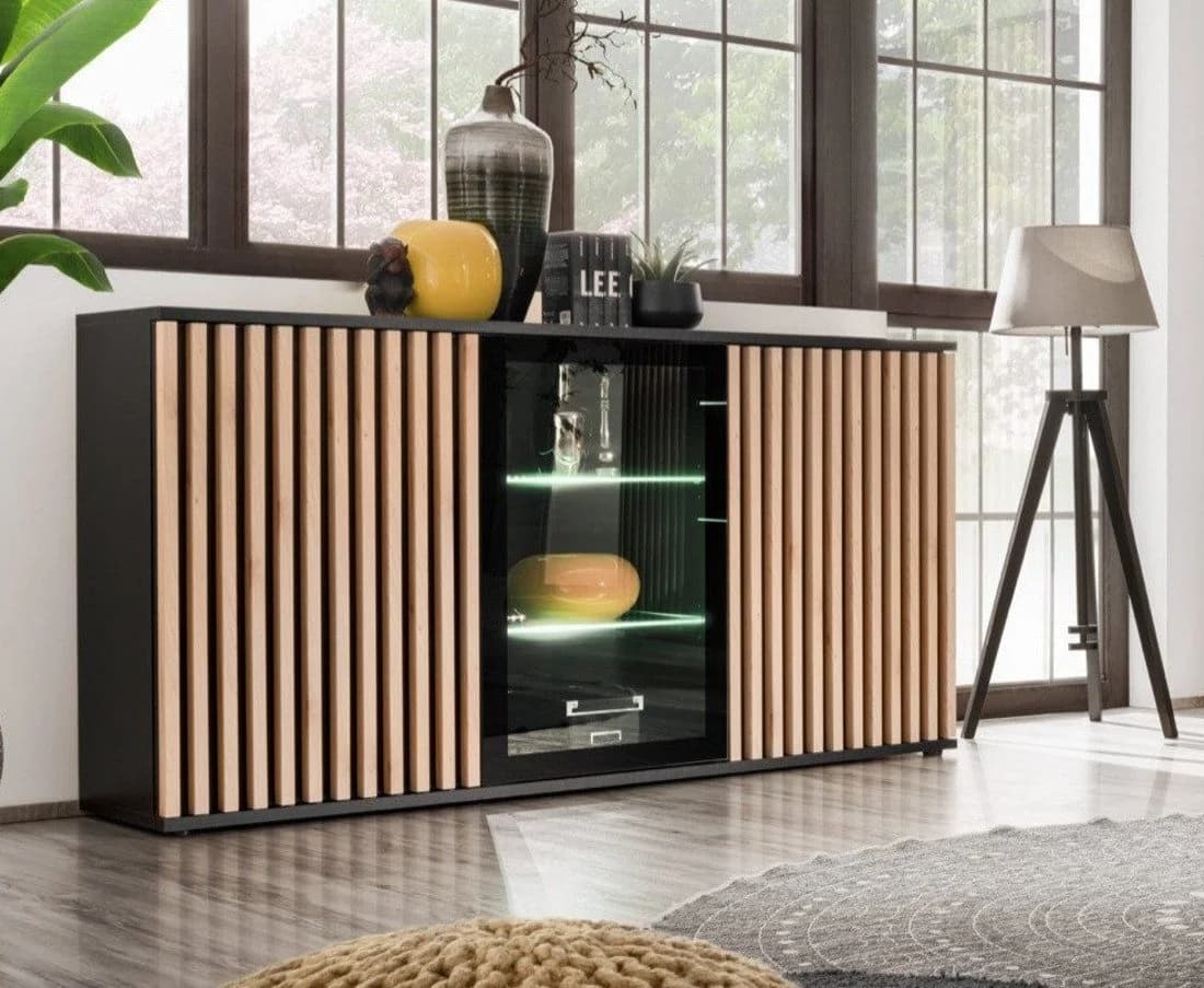 Furn.Design Sideboard Morgan Schwarz mit LED und Push-to-Open