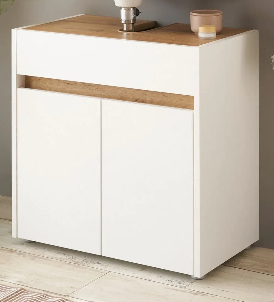 Furn.Design Waschbeckenunterschrank Center Weiß mit Wotan Eiche Dekor - Bild 2