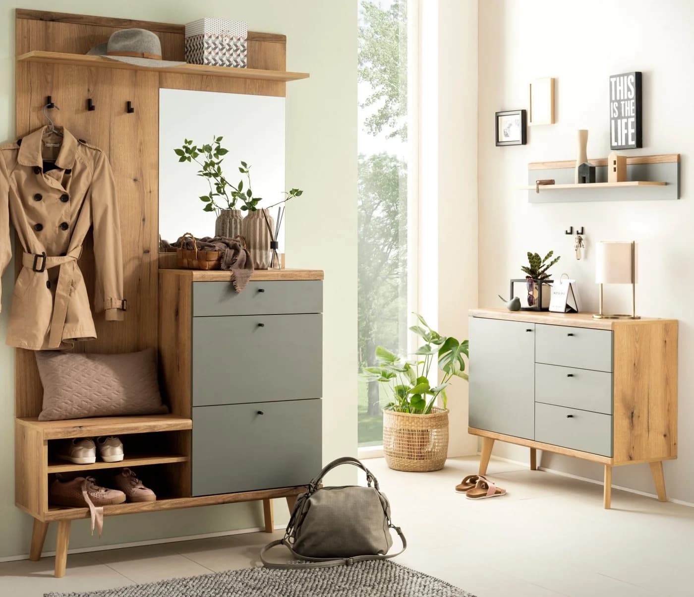 Furn.Design Garderoben-Set Juna 3-teilig Salbei Grün Eiche - Bild 2
