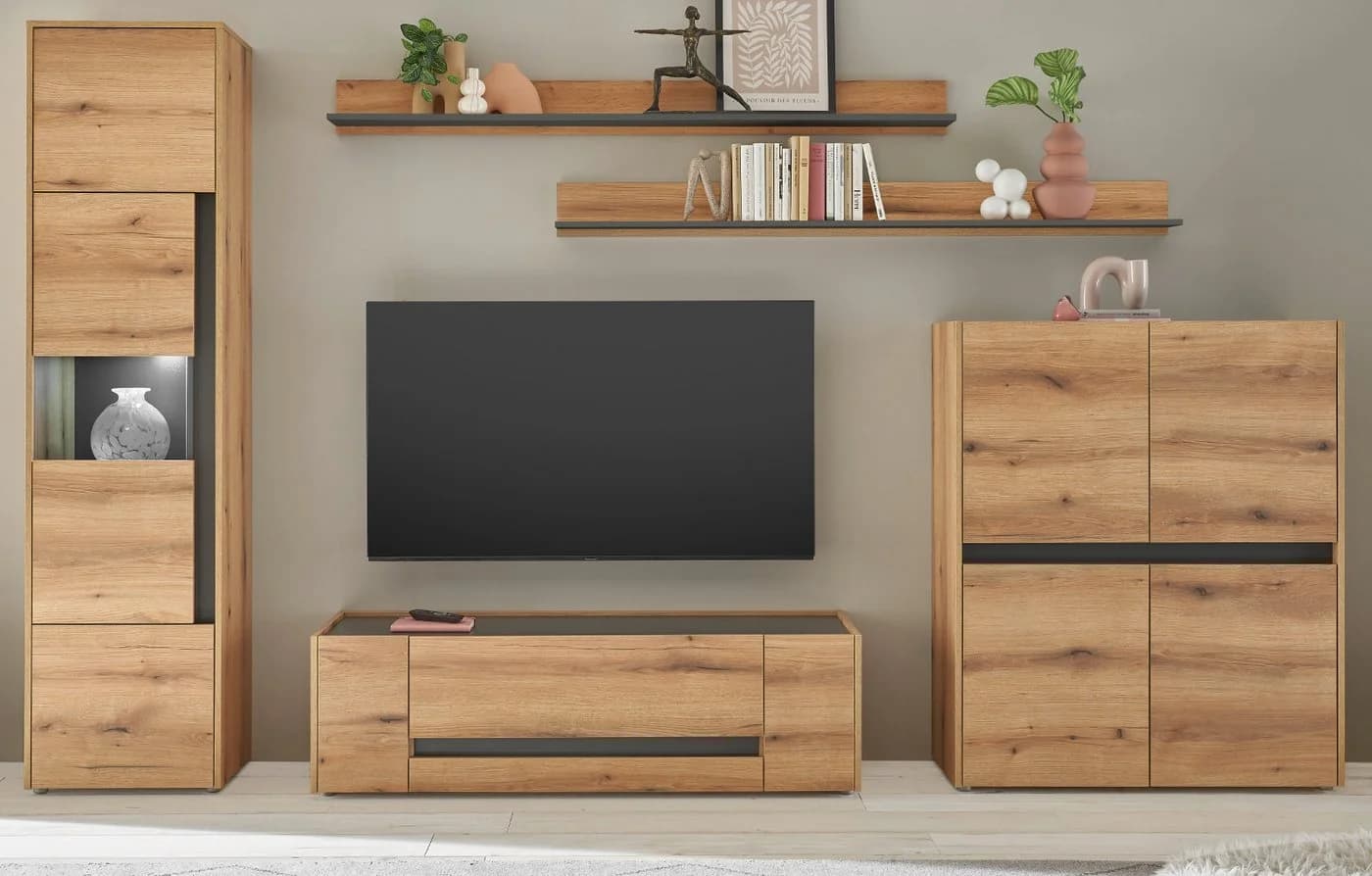 Furn.Design Wohnwand Center 5-teilig Eiche Grau