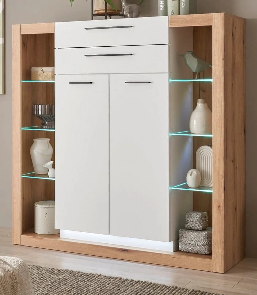 Furn.Design Highboard Rivian Weiß Matt Eiche Dekor - Bild 2