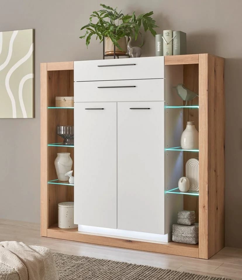 Furn.Design Highboard Rivian Weiß Matt Eiche Dekor - Bild 5