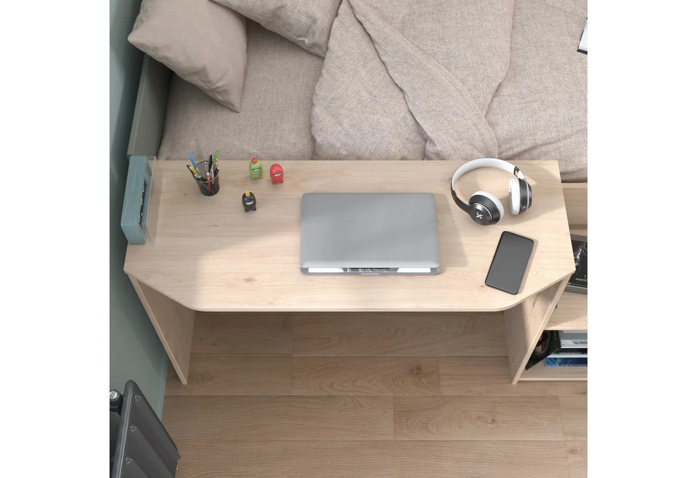 Parisot Hochbett Matre mit Schreibtisch Stauraumbett Salbei Grün Eiche - Bild 3