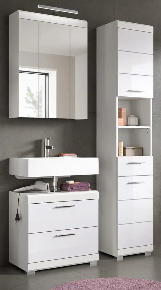 Inn.Furn Hochschrank Shawn Badschrank Weiß Hochglanz 2-türig 37 x 191 cm - Bild 3