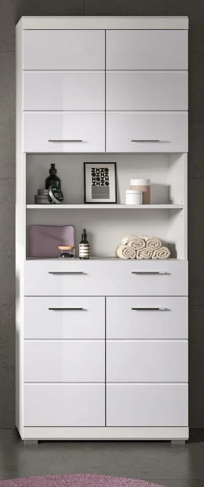 Inn.Furn Hochschrank Shawn Badschrank weiß Hochglanz 4-türig