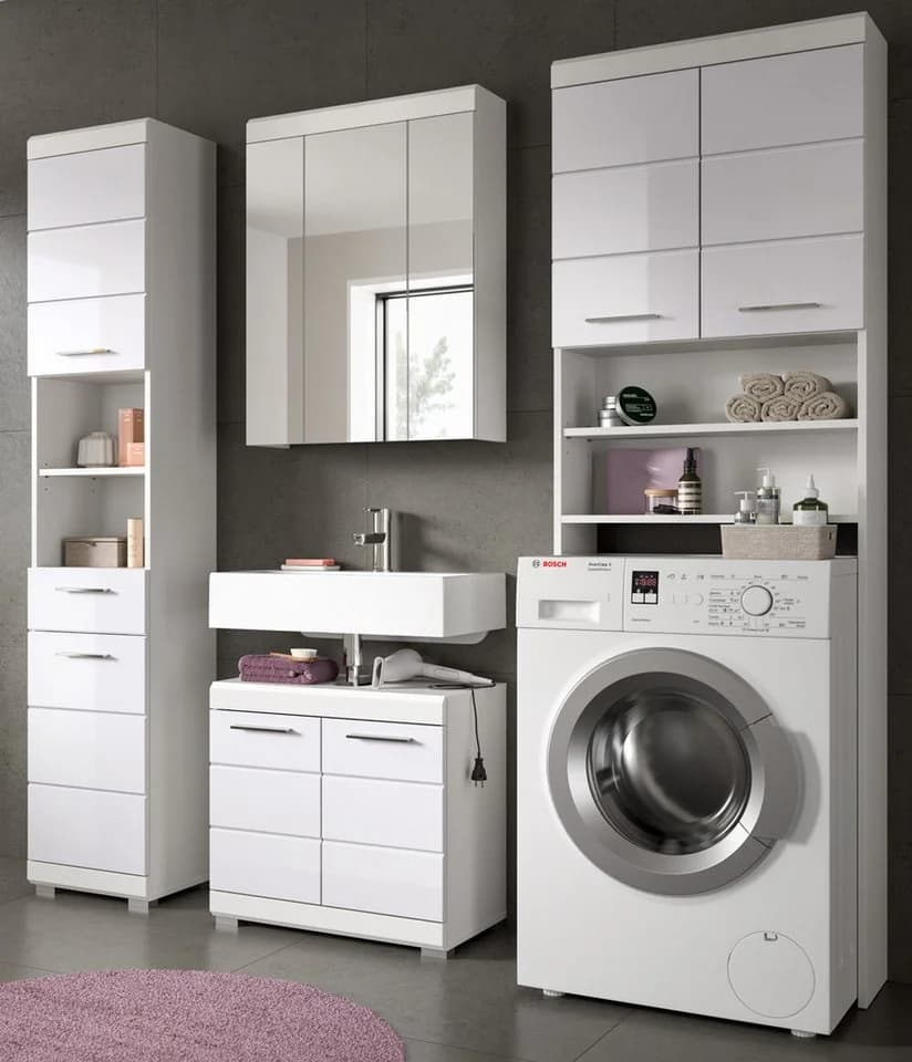 Inn.Furn Waschmaschinenumbauschrank Shawn Weiß Hochglanz Stauraum - Bild 4