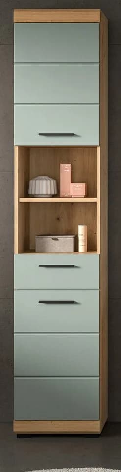 Inn.Furn Hochschrank Shawn Badschrank Salbei Eiche 2-türig