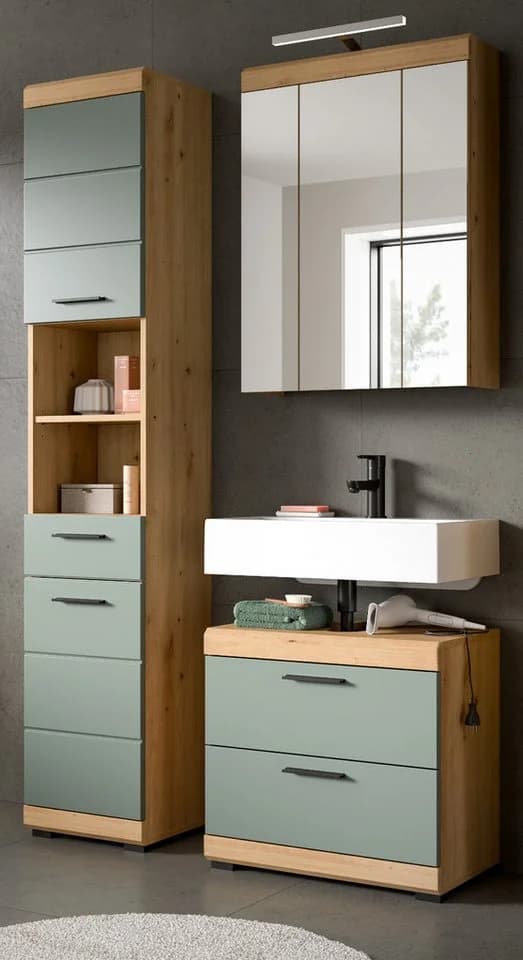 Inn.Furn Hochschrank Shawn Badschrank Salbei Eiche 2-türig - Bild 4