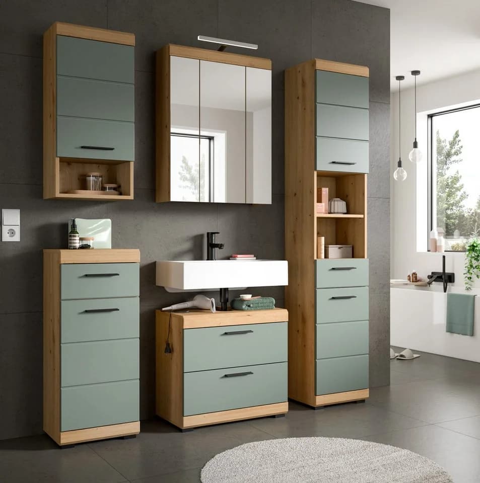 Inn.Furn Badmöbel-Set Shawn 5-teilig Salbei Grün Artisan Eiche - Bild 3