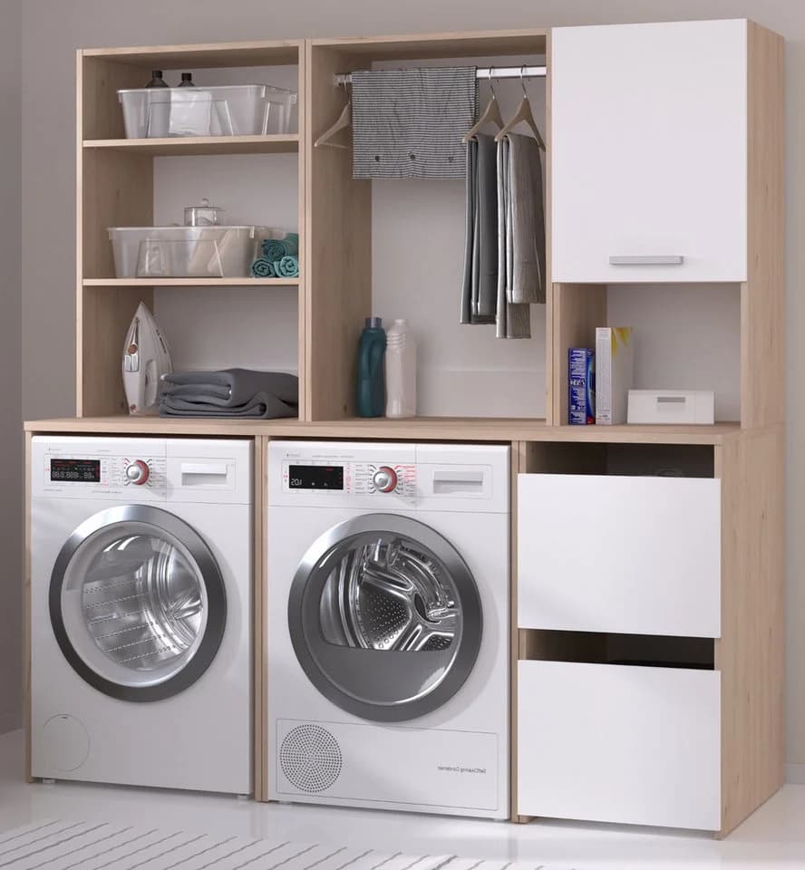 Parisot Laundry Waschmaschinenschrank Set Weiß Eiche Dekor - Bild 2