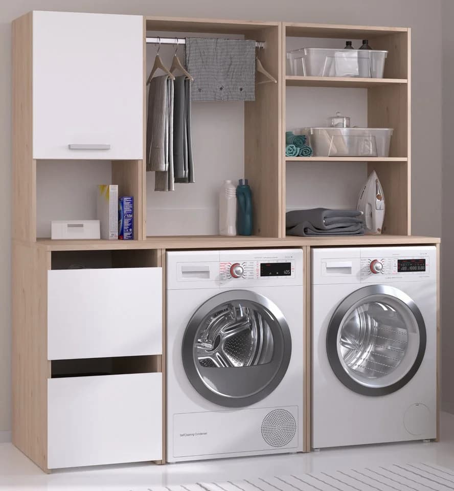 Parisot Laundry Waschmaschinenschrank Set Weiß Eiche Dekor - Bild 5