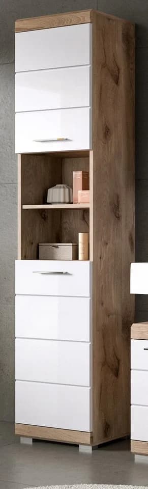 Inn.Furn Hochschrank Willow Weiß Hochglanz Eiche Dekor 2-Türig - Bild 2