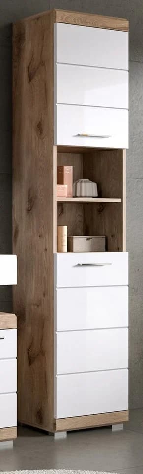 Inn.Furn Hochschrank Willow Weiß Hochglanz Eiche Dekor 2-Türig - Bild 3
