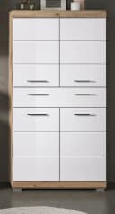 Inn.Furn Midischrank Willow Badschrank Weiß Hochglanz Eiche Dekor 4-türig 74 x 141 cm Bild 1