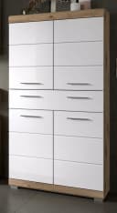 Inn.Furn Midischrank Willow Badschrank Weiß Hochglanz Eiche Dekor 4-türig 74 x 141 cm Bild 2