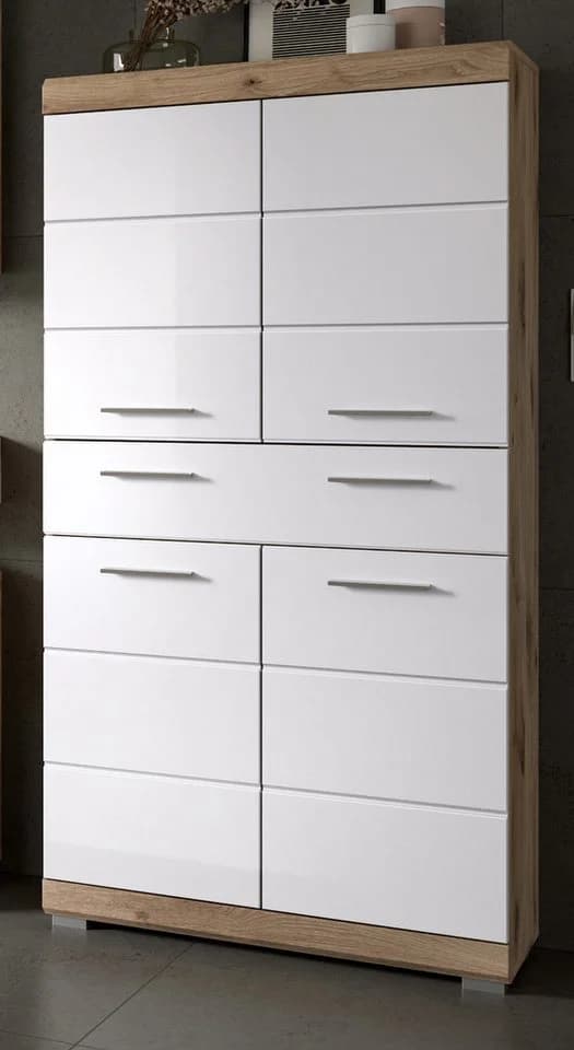 Inn.Furn Midischrank Willow Badschrank Weiß Hochglanz Eiche Dekor 4-türig 74 x 141 cm - Bild 2