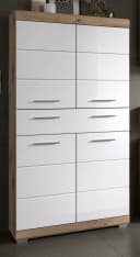 Inn.Furn Midischrank Willow Badschrank Weiß Hochglanz Eiche Dekor 4-türig 74 x 141 cm Bild 3