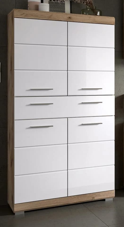 Inn.Furn Midischrank Willow Badschrank Weiß Hochglanz Eiche Dekor 4-türig 74 x 141 cm - Bild 3