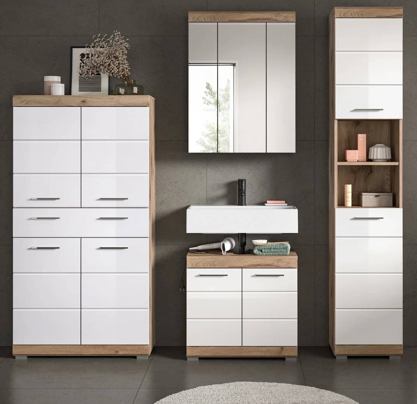 Inn.Furn Badmöbel-Set Willow Weiß Hochglanz 4-teilig