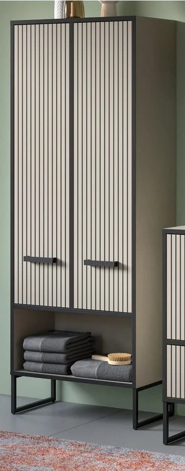Inn.Furn Hochschrank Scana Bad-Mehrzweckschrank Sand/Schwarz Soft-Close