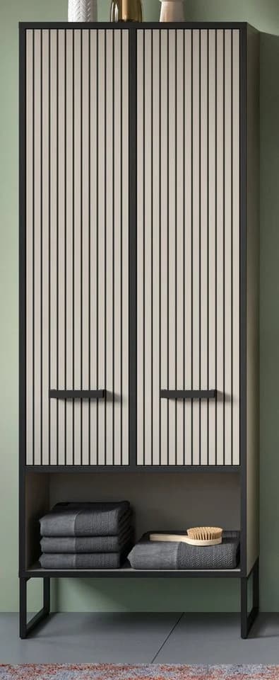 Inn.Furn Hochschrank Scana Bad-Mehrzweckschrank Sand/Schwarz Soft-Close - Bild 2