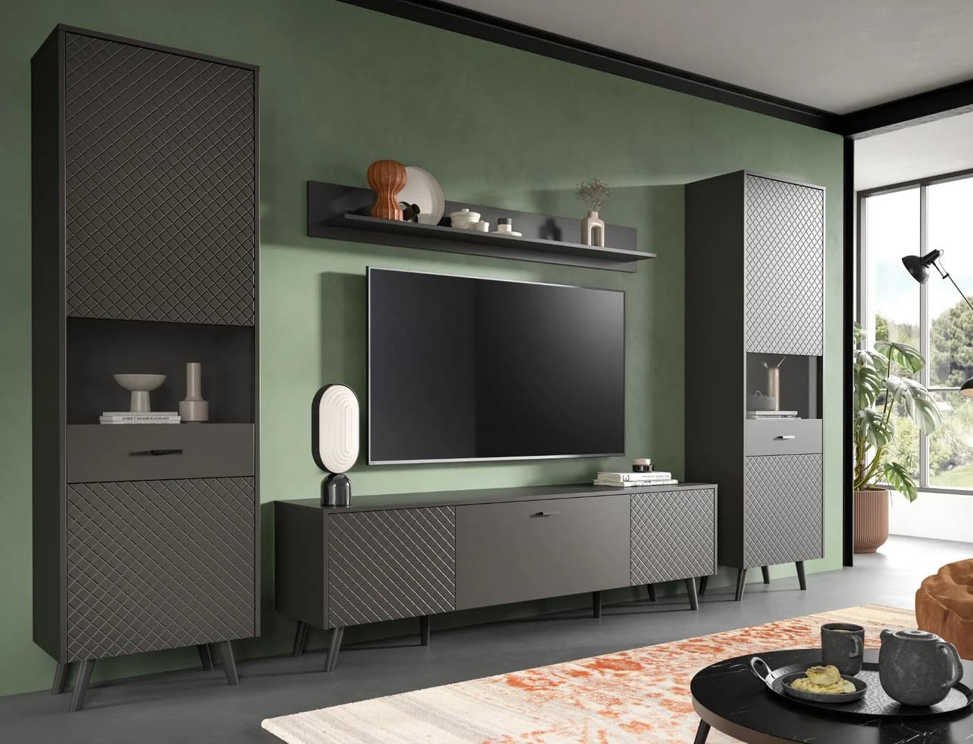 Inn.Furn Wohnwand Madea 4-teilig Grau Matt Push-to-Open