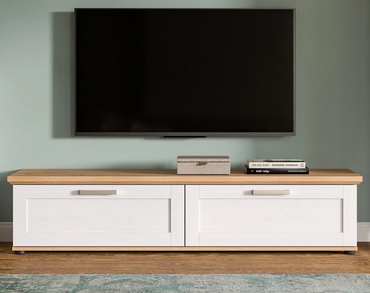 Inn.Furn Lowboard Mirano TV Unterschrank Weiß Landhaus Eiche Artisan