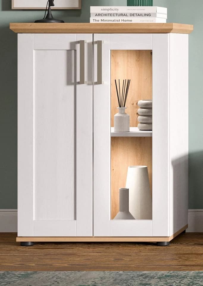 Inn.Furn Standvitrine Mirano Landhausstil Weiß Eiche Artisan