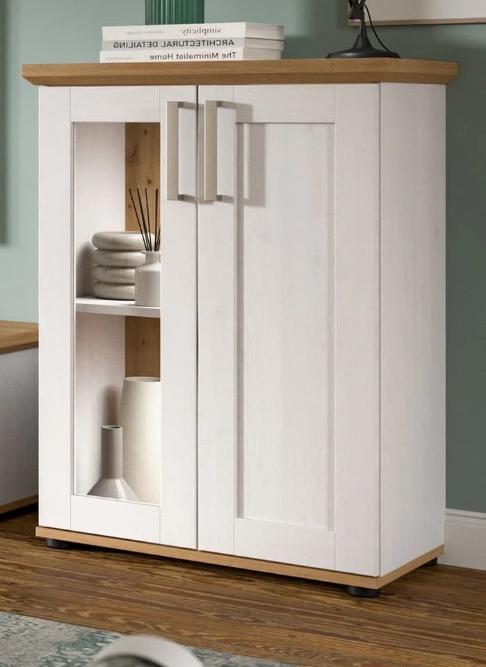 Inn.Furn Standvitrine Mirano Landhausstil Weiß Eiche Artisan - Bild 2