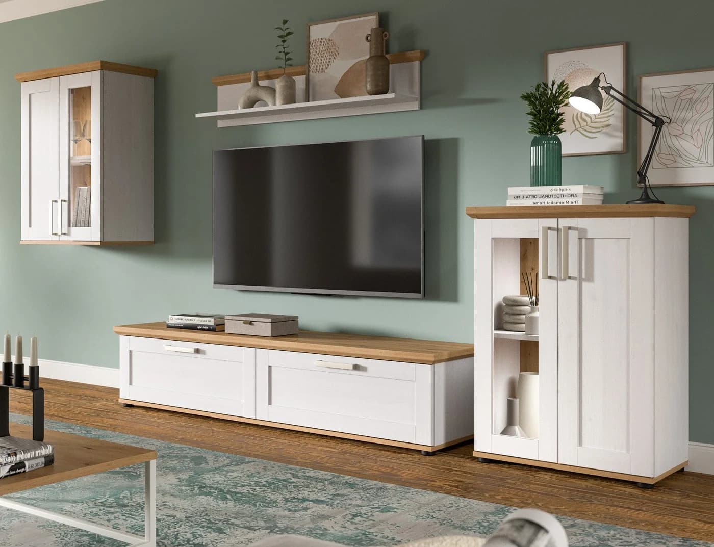 Inn.Furn Standvitrine Mirano Landhausstil Weiß Eiche Artisan - Bild 3