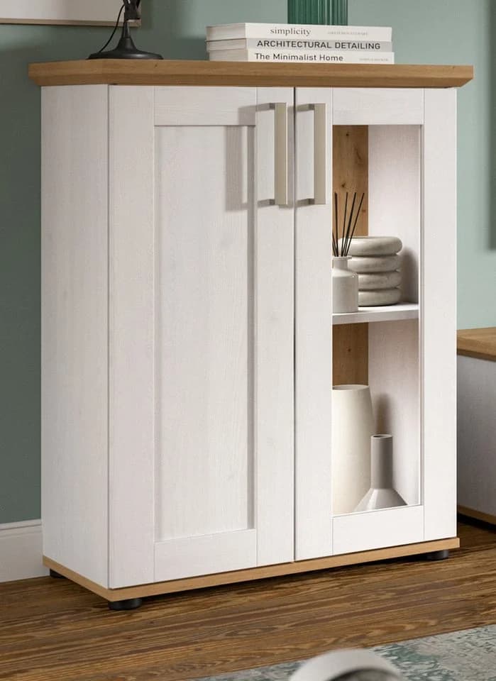 Inn.Furn Standvitrine Mirano Landhausstil Weiß Eiche Artisan - Bild 4