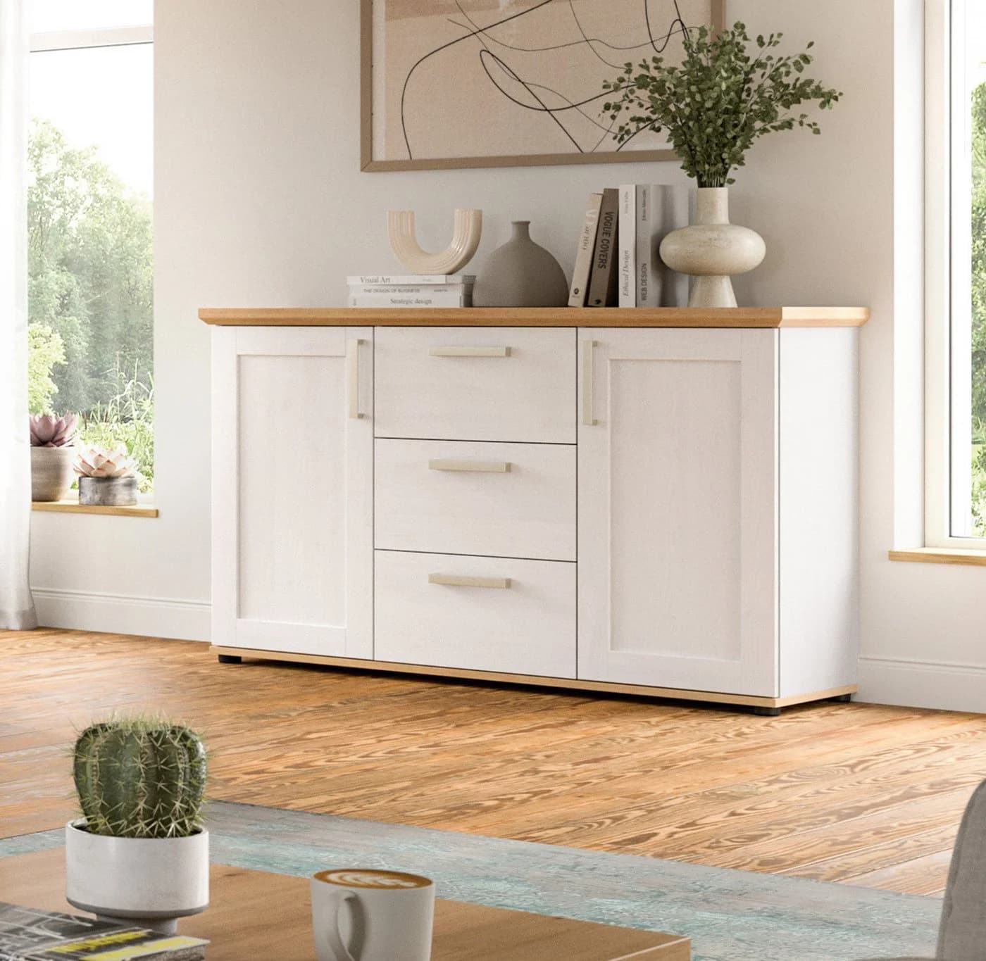 Inn.Furn Sideboard Mirano Weiß Landhaus Eiche Artisan - Bild 5