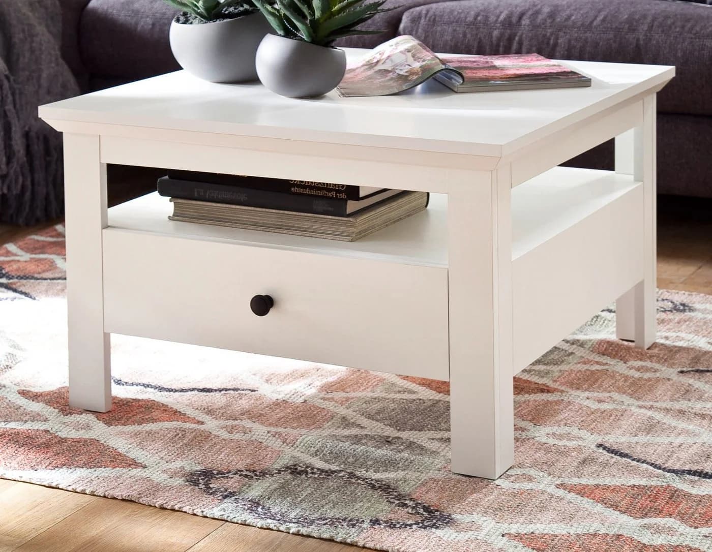 trendteam Couchtisch Baxter Weiß Landhaus mit Schubkasten und Ablage - Bild 2