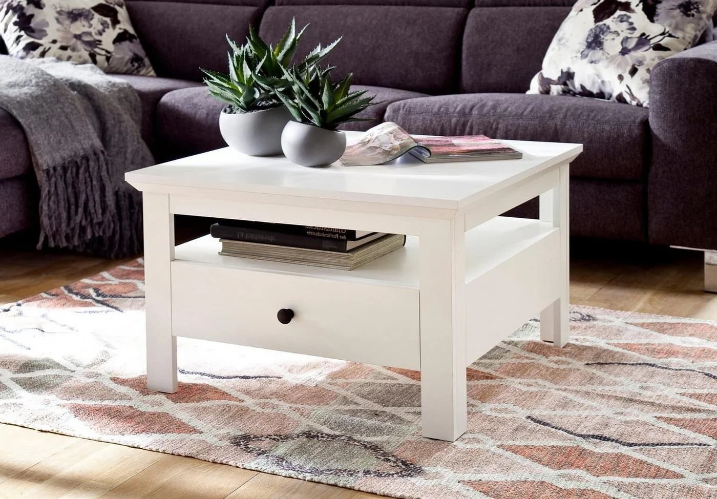 trendteam Couchtisch Baxter Weiß Landhaus mit Schubkasten und Ablage - Bild 5
