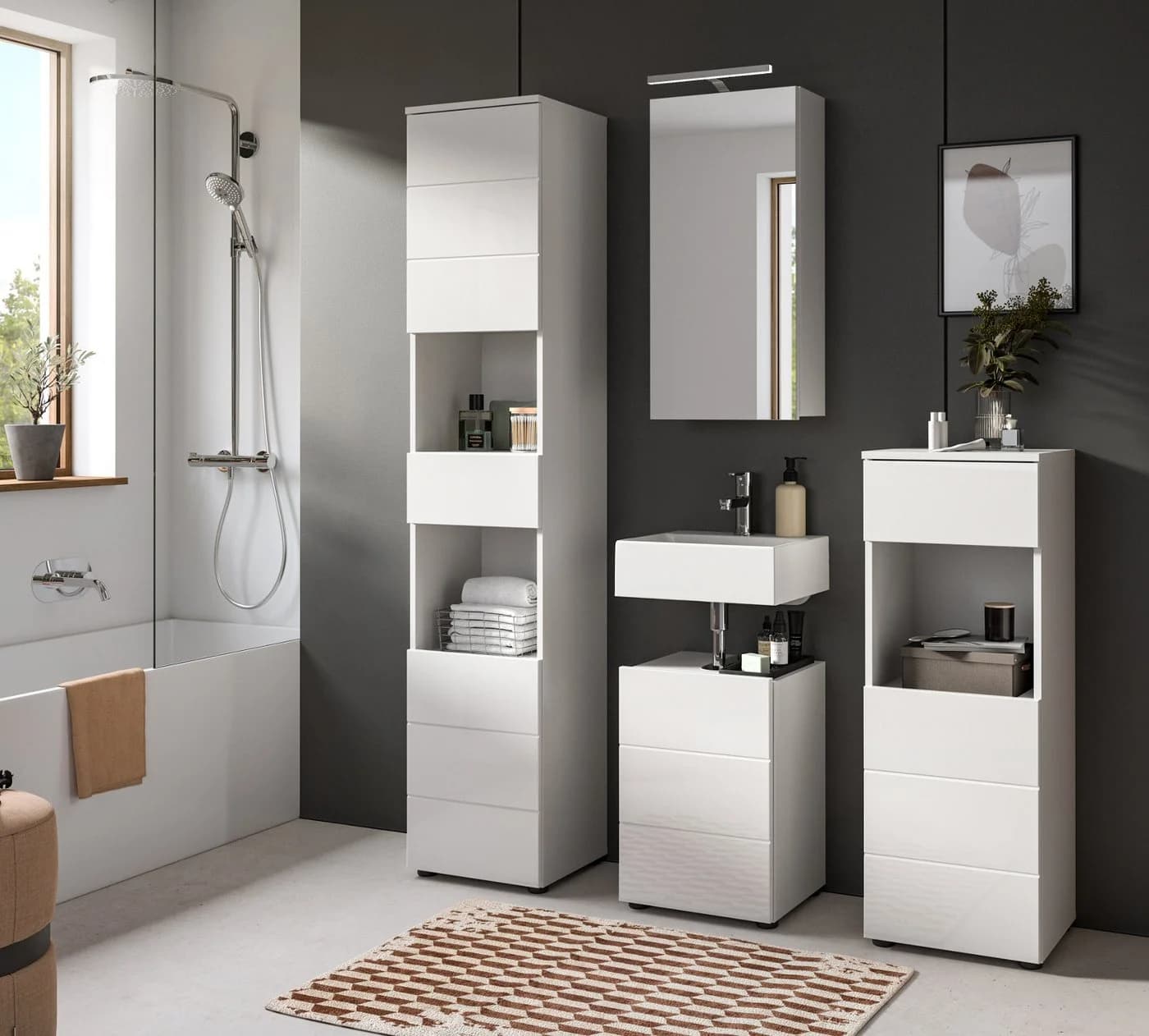 Inn.Furn Badkommode Larik Weiß Hochglanz mit Schublade - Bild 5