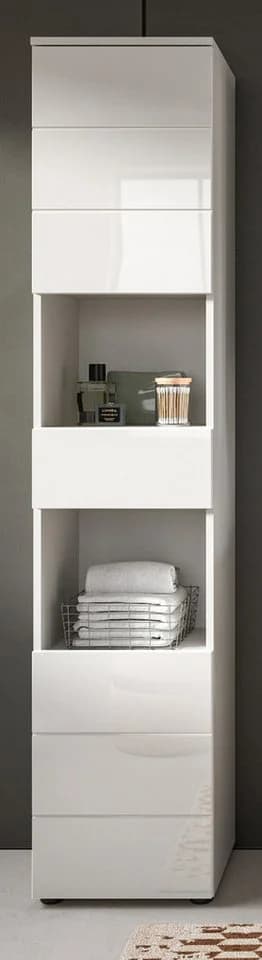 Inn.Furn Hochschrank Larik Weiß Hochglanz 2-türig mit Schubkasten