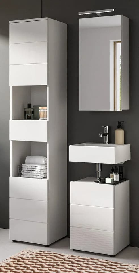 Inn.Furn Hochschrank Larik Weiß Hochglanz 2-türig mit Schubkasten - Bild 5