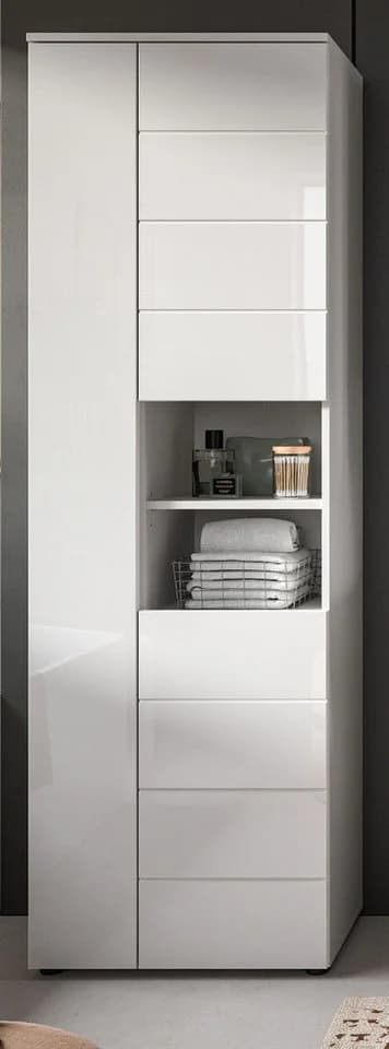 Inn.Furn Hochschrank Larik Weiß Hochglanz 3-türig