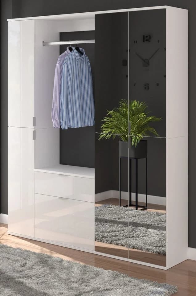 Inn.Furn Garderoben-Set SystemX, Garderobe und Schuhschrank Weiß Hochglanz - Bild 2