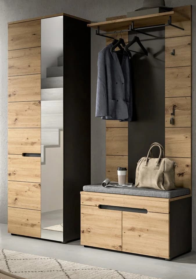 Inn.Furn Garderoben-Set Cooper, Flurgarderobe in Eiche Artisan und Basalt grau, 3-teilig, mit Soft-Close-Funktion - Bild 2